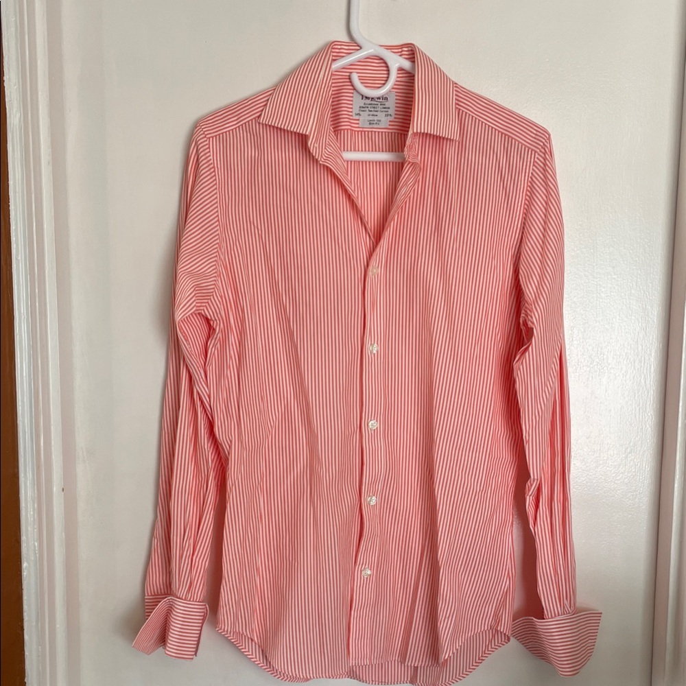 T.M.Lewin Men's Coral Striped Dress Shirt